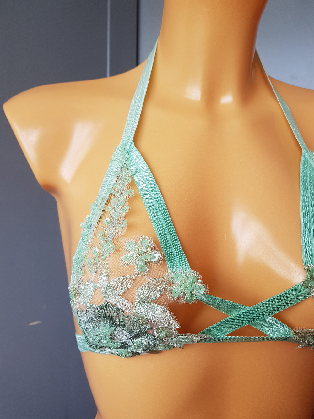 Mint Beaded Embroidered Bralette - Soft and Delicate