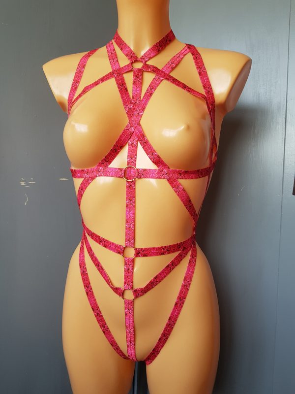 Strapping Pink and Gold Body Harness Velveteena Leigh 01