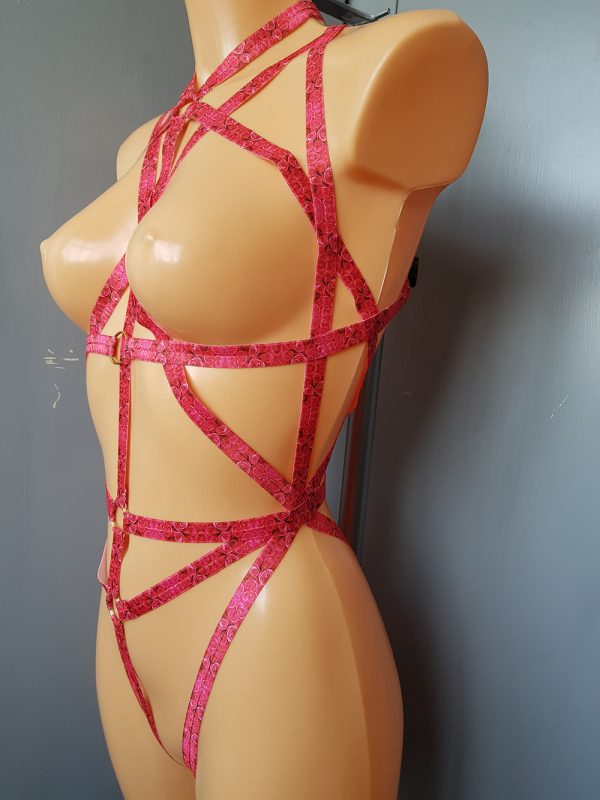 Strapping Pink and Gold Body Harness Velveteena Leigh 04