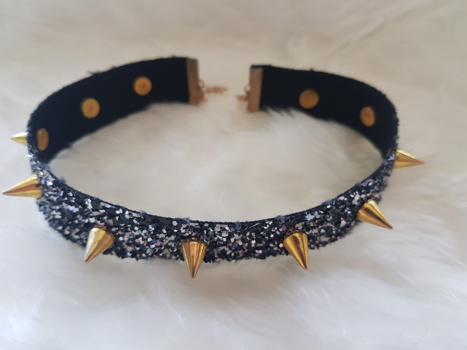 Black and Gold Spiked Collar Velveteena Leigh